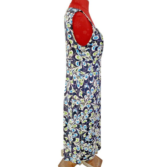 Loft Sexy Black Floral Cocktail Dress Mod Green Blue Flowers Sz 12 Plunge Neck - Picture 8 of 9